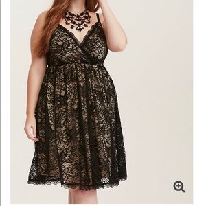 Torrid Black/Nude Lace Surplice Skater Dress NWOT